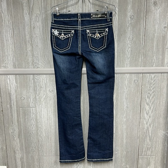 28” Waist Miss Chic USA Dark Wash Stretch Jean, Studs/Rhinestones Size 3 Juniors - Picture 3 of 7